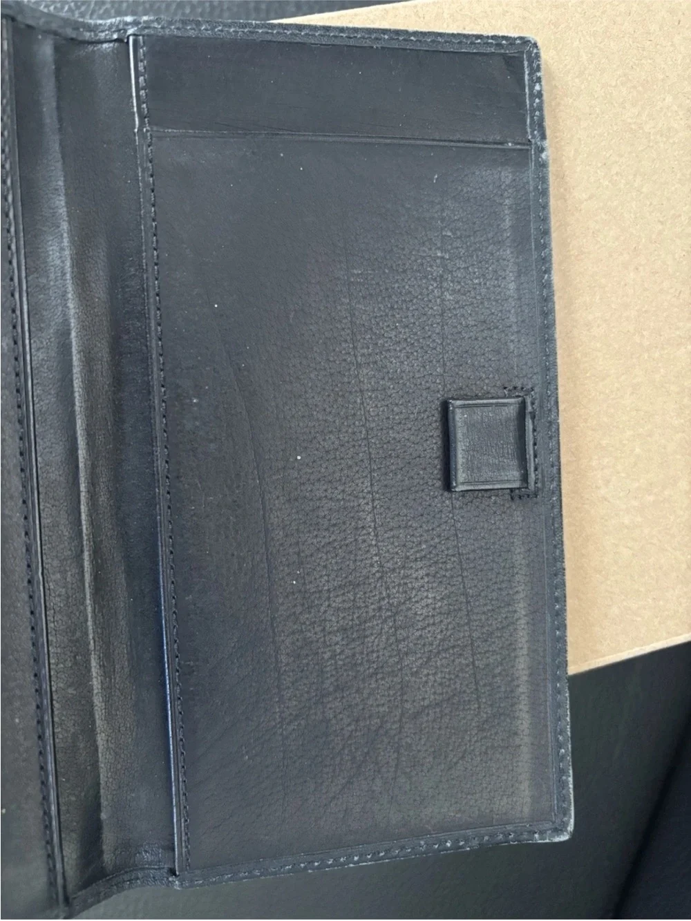 Coach Brand Vintage SoftBlack Leather Checkbook Wallet with Contrast Stitching